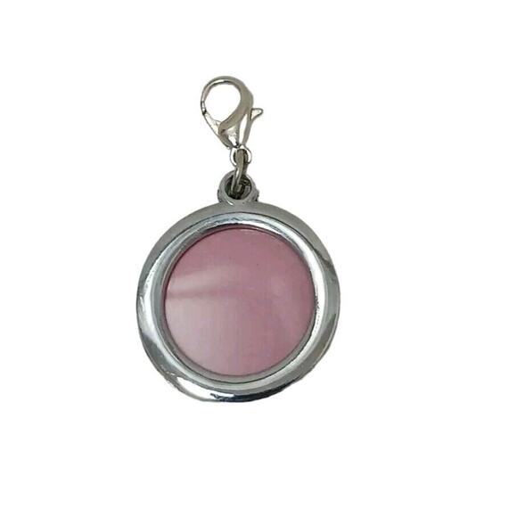 CIRCLE Photo PENDENT Simulated Diamonds Picture Charm 1" Silver Pendant FANCY - Picture 5 of 6